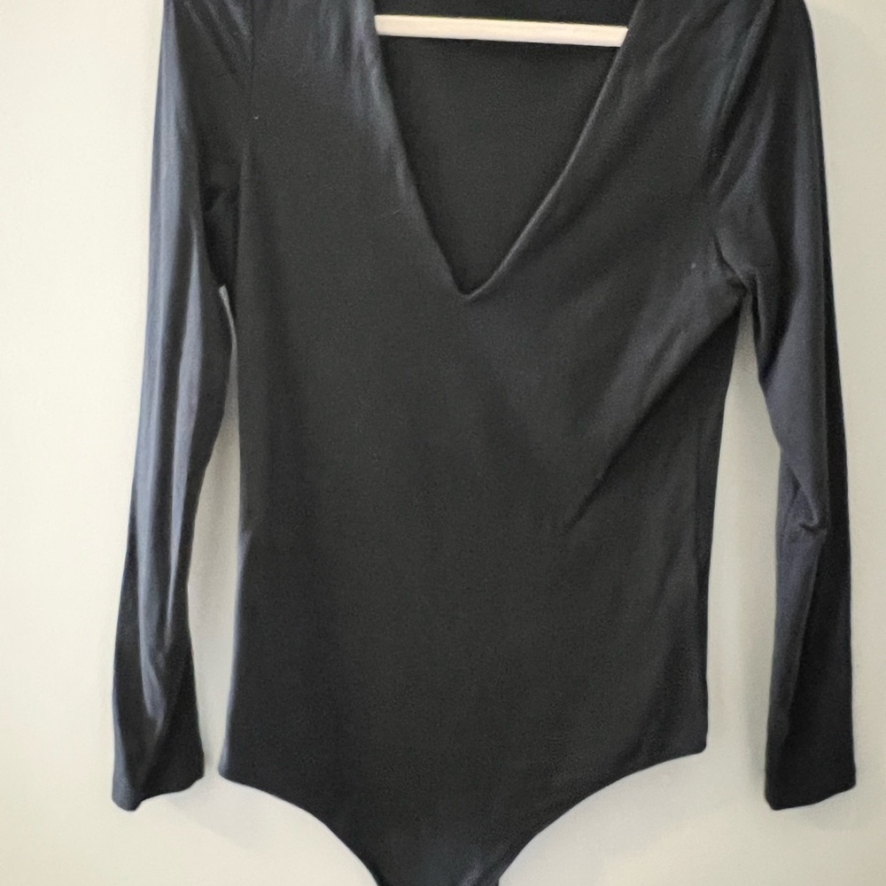 Black V-Neck Long Sleeve Bodysuit